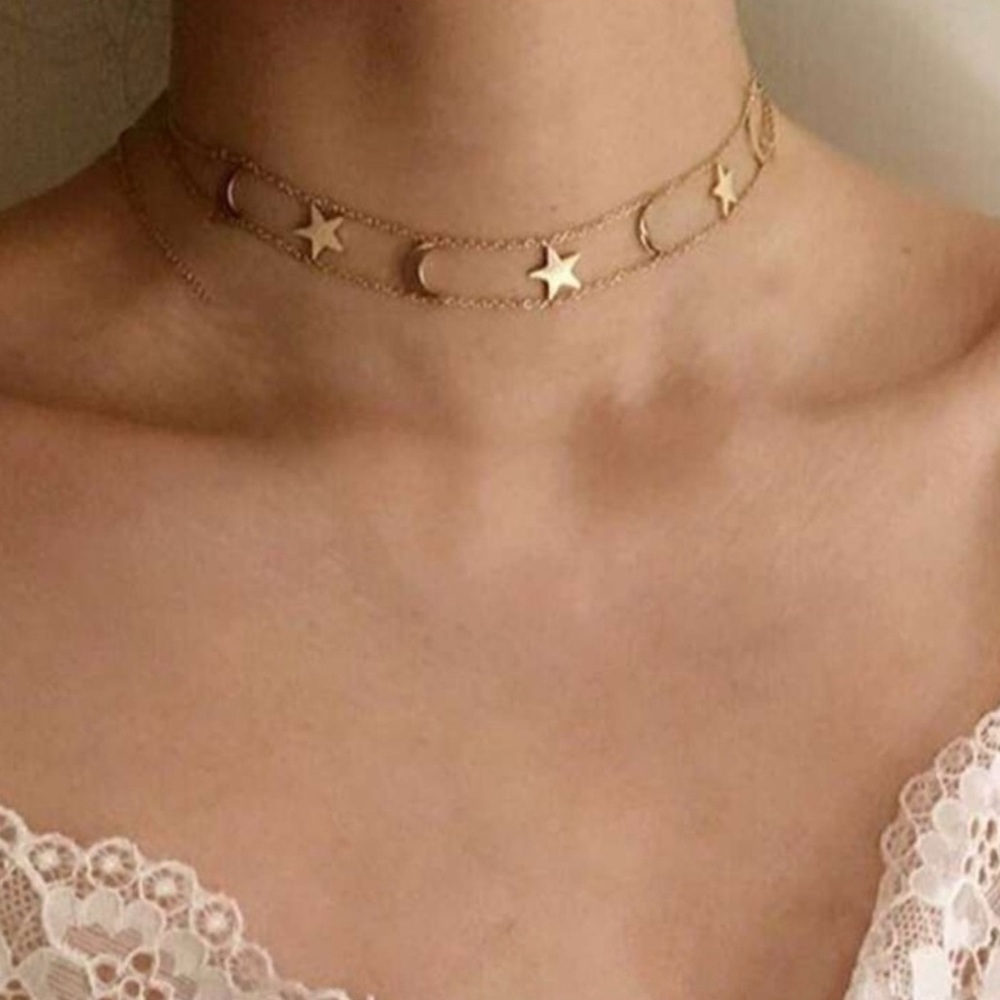 Gold Plated Stainless Steel Star & Moon Choker Necklace | Stainless Steel